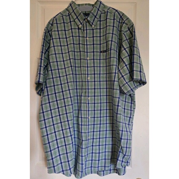 Mens Dress Shirt Chaps 2XT 2X Button Down Light Green Spring Plaid Short Sleeve - Picture 8 of 15